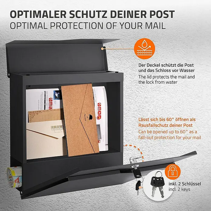 ML-Design Standbriefkasten Briefkastenanlage mit Ständer Anthrazit 170cm Mailbox mit Pfosten - L x B x H: 21,5 x 37 x 170 cm, Anthrazit, Edelstahl - Ein moderner, anthrazitfarbener Briefkasten mit Öffnungsklappe und sicherem Schloss schützt Ihre Post vor Wind und Wetter.