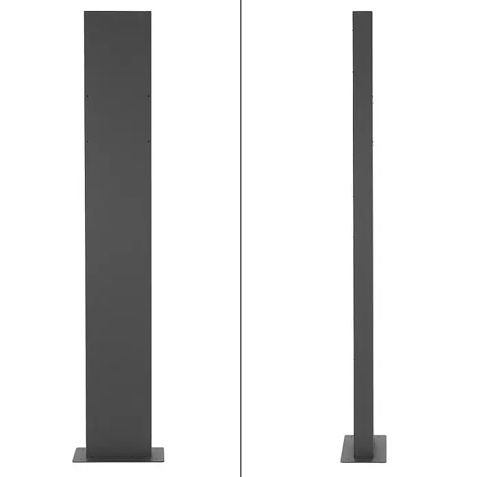 ML-Design Standbriefkasten Briefkastenanlage mit Ständer Anthrazit 170cm Mailbox mit Pfosten - L x B x H: 26 x 37 x 170 cm, Anthrazit, Braun, Edelstahl - Diese Aufnahme zeigt einen schwarzen Metall-Pfosten aus zwei Perspektiven, der sich ideal für den Außenbereich eignet.