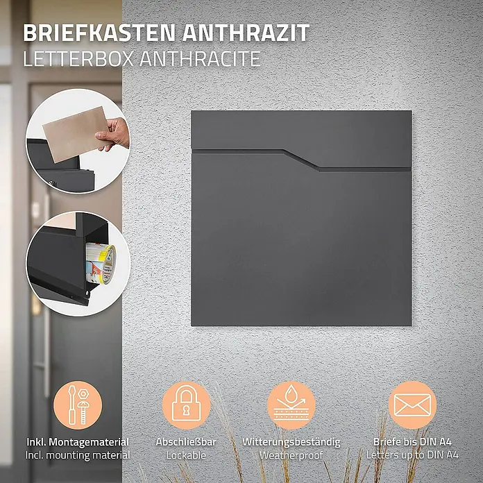 ML-Design Standbriefkasten Briefkastenanlage mit Ständer Anthrazit 120cm Mailbox mit Pfosten - L x B x H: 11 x 42,5 x 120 cm, Anthrazit, Edelstahl - Anthrazitfarbener Briefkasten mit Montagezubehör, abschließbar, wetterfest und geeignet für Briefe bis DIN A4.