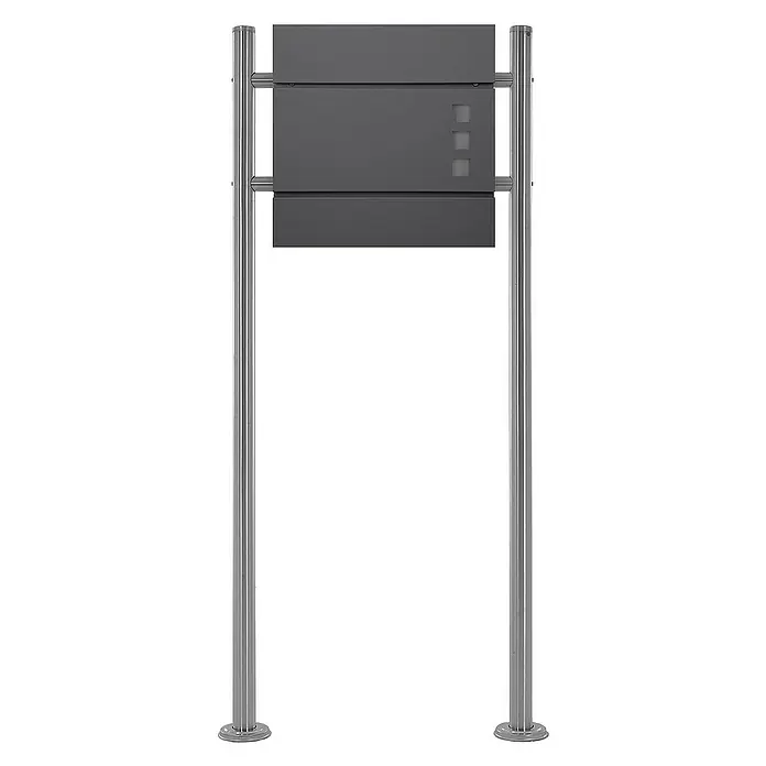 ECD Germany Standbriefkasten Briefkastenanlage mit Ständer Silber 120cm Mailbox mit Pfosten - L x B x H: 17,5 x 55 x 120 cm, Anthrazit, Silber, Edelstahl - Ein moderner Briefkasten mit Edelstahlpfosten. Der Briefkasten ist grau und hat ein schlichtes Design mit drei kleinen Fenstern.