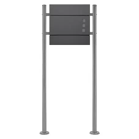 ECD Germany  Standbriefkasten Briefkastenanlage mit Ständer Silber 120cm Mailbox mit Pfosten