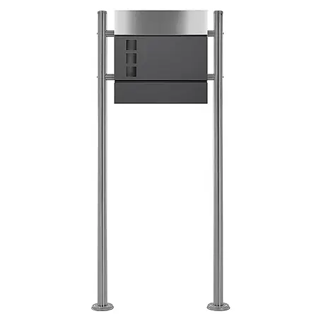 ECD Germany  Standbriefkasten Briefkastenanlage mit Ständer Silber 120cm Mailbox mit Pfosten
