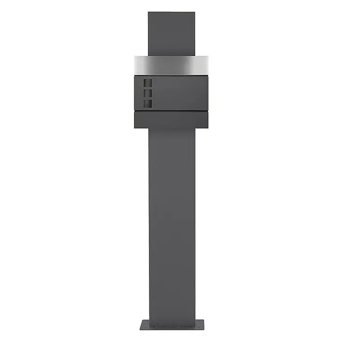 ECD Germany Standbriefkasten Briefkastenanlage mit Ständer Anthrazit 170cm Mailbox mit Pfosten - L x B x H: 23,5 x 37 x 170 cm, Anthrazit, Silber, Edelstahl - Moderner Briefkasten aus dunkelgrauem Metall mit Edelstahldetails. Zeitloses Design für den Eingangsbereich.