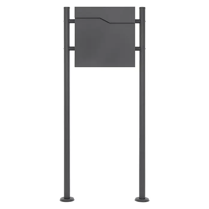 ML-Design Standbriefkasten Briefkastenanlage mit Ständer Anthrazit 120cm Mailbox mit Pfosten - L x B x H: 17 x 55 x 120 cm, Anthrazit, Edelstahl - Bild einer modernen grauen Briefkastenanlage mit zwei Pfosten und einem rechteckigen Briefkasten. Sie ist schlicht und stilvoll gestaltet.