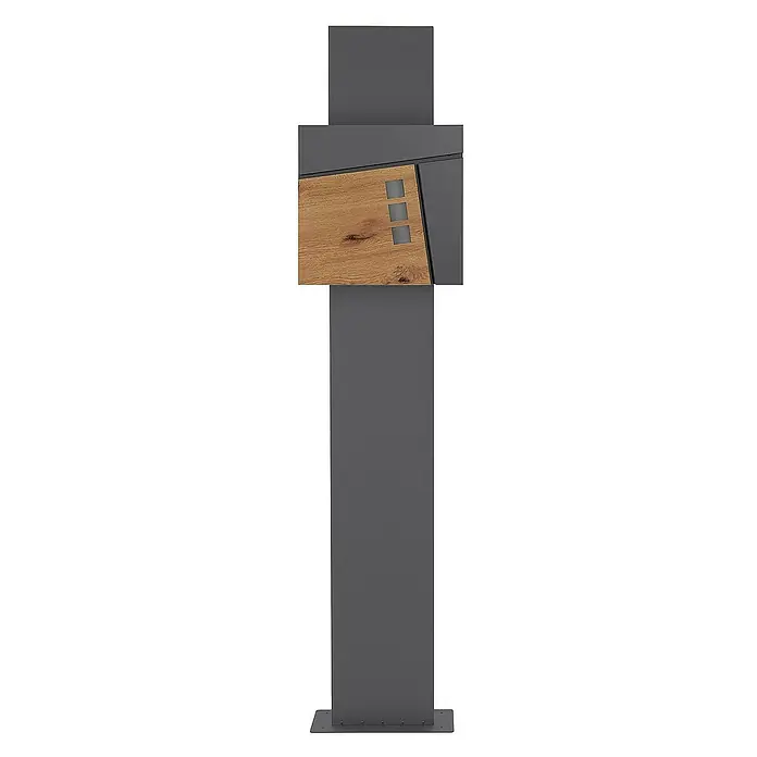 ML-Design Standbriefkasten Briefkastenanlage mit Ständer Anthrazit 170cm Mailbox mit Pfosten - L x B x H: 26 x 37 x 170 cm, Anthrazit, Braun, Edelstahl - Moderner Briefkasten aus anthrazitfarbenem Metall mit einer Akzentplatte aus Holz und quadratischen Ausschnitten. Der Briefkasten ist freistehend.