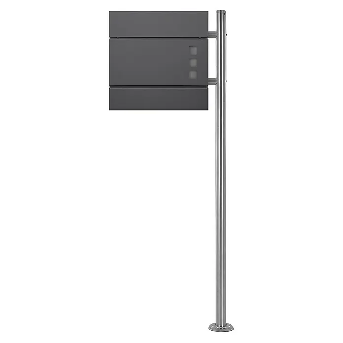 ECD Germany Standbriefkasten Briefkastenanlage mit Ständer Silber 120cm Mailbox mit Pfosten - L x B x H: 17 x 42,5 x 120 cm, Anthrazit, Silber, Edelstahl - Bild eines modernen Briefkastens mit Edelstahlpfosten, ideal für zeitgenössische Hauseingänge und zur sicheren Postaufbewahrung.