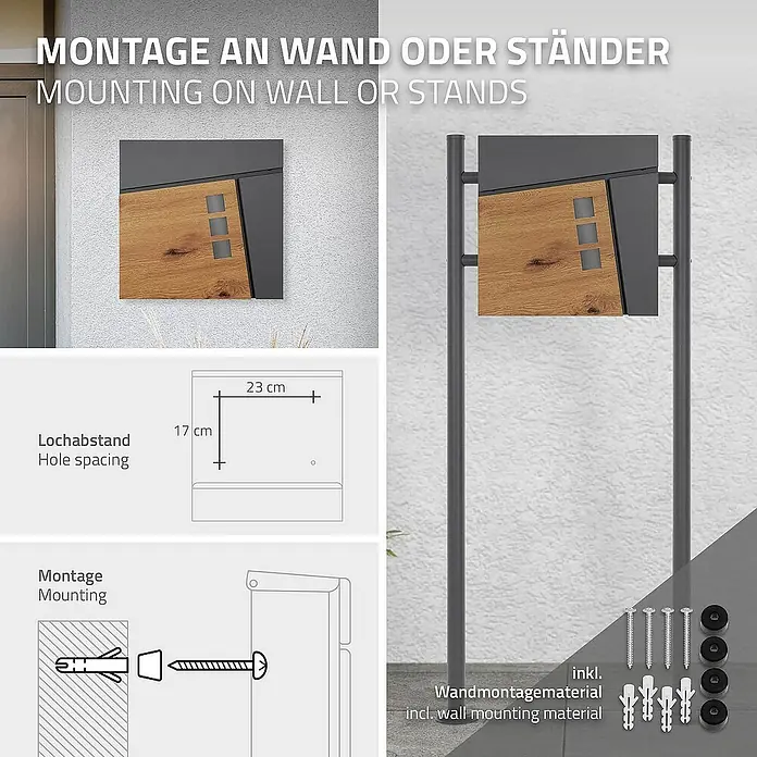 ML-Design Standbriefkasten Briefkastenanlage mit Ständer Anthrazit 120cm Mailbox mit Pfosten - L x B x H: 16 x 55 x 120 cm, Anthrazit, Braun, Edelstahl - Montageanleitung für Briefkasten zur Wand- oder Ständermontage inklusive Wandmontagematerial.