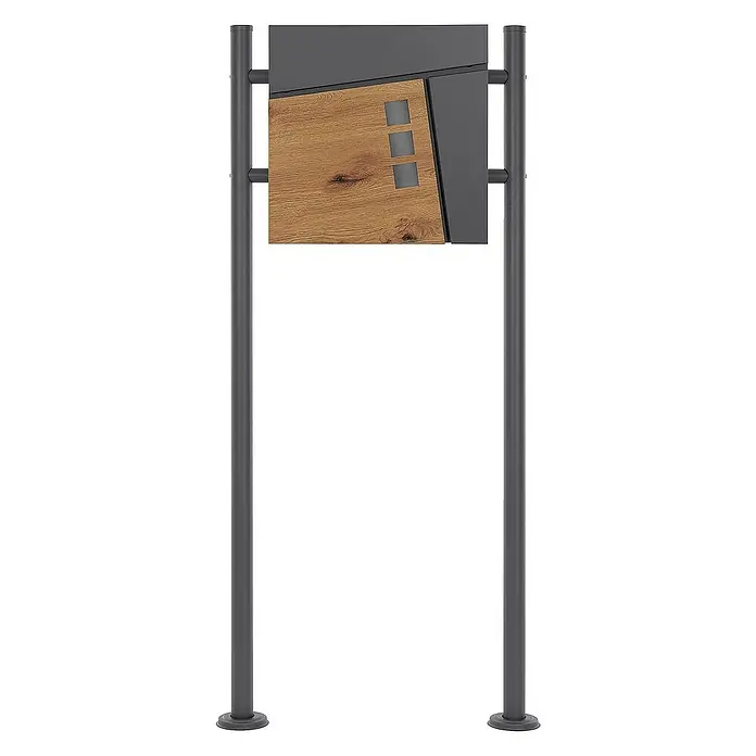 ML-Design Standbriefkasten Briefkastenanlage mit Ständer Anthrazit 120cm Mailbox mit Pfosten - L x B x H: 16 x 55 x 120 cm, Anthrazit, Braun, Edelstahl - Moderner Briefkasten auf zwei grauen Pfosten mit Holz- und Metallelementen.