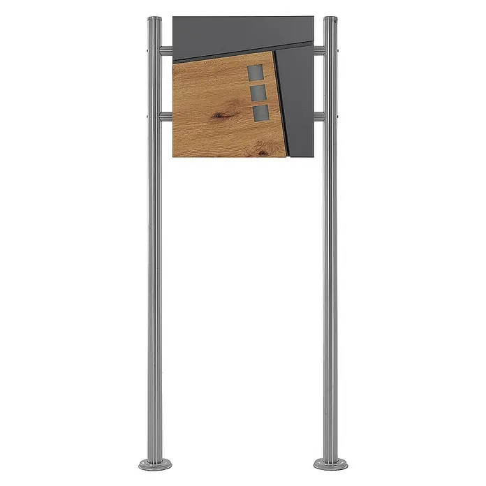 ML-Design Standbriefkasten Briefkastenanlage mit Ständer Silber 120cm Mailbox mit Pfosten - L x B x H: 17,5 x 55 x 120 cm, Anthrazit, Braun, Edelstahl - Freistehender Briefkasten mit Edelstahlpfosten und Holzdesign-Front, ideal für moderne Hauseingänge und eine stilvolle Optik.
