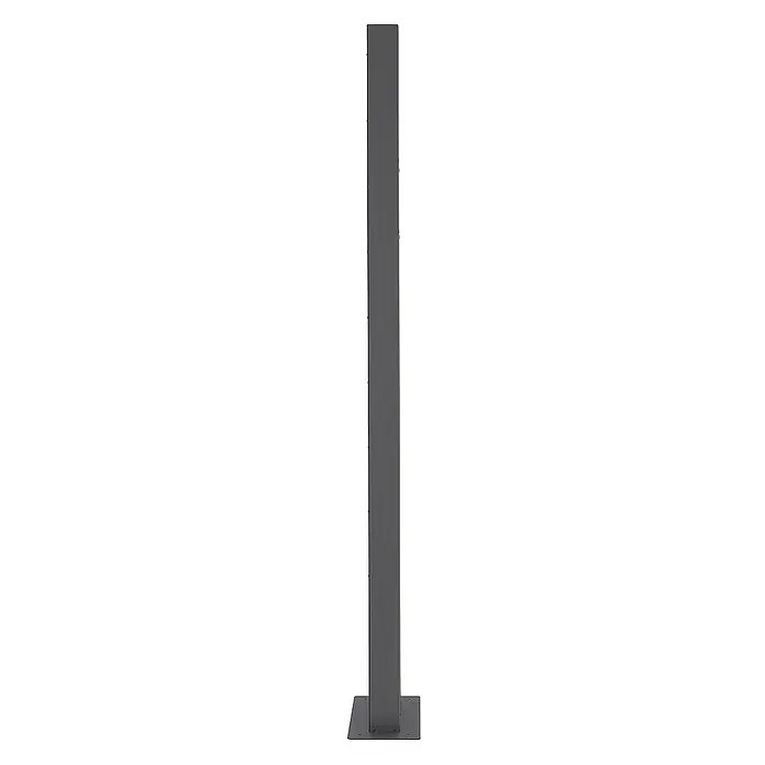 ECD Germany Standbriefkasten Briefkastenanlage mit Ständer Anthrazit 170cm Mailbox mit Pfosten - L x B x H: 23,5 x 37 x 170 cm, Anthrazit, Edelstahl - Eine vertikale Nahaufnahme eines schlanken, grauen Metallpfostens mit quadratischer Basis, ideal für Beschilderung oder Beleuchtung im Außenbereich.
