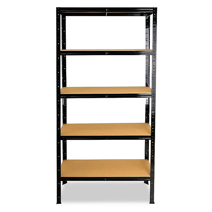 shelfplaza Schwerlastregal BLACK - H x B x T: 200 x 100 x 30 cm, Traglast pro Boden: 175 kg, Stecken, schwarz - Schwarzes Metallregal mit fünf Holzregalböden für Lagerung und Organisation, ideal für Garage, Keller oder Werkstatt.