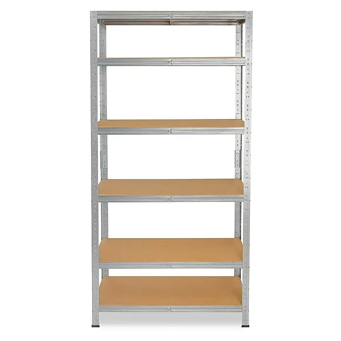shelfplaza Schwerlastregal HOME - H x B x T: 200 x 100 x 30 cm, Traglast pro Boden: 175 kg, Stecken, verzinkt - Ein Regal mit fünf Holzregalböden und einem Metallrahmen. Praktisches Aufbewahrungsmöbel für Zuhause oder das Büro.