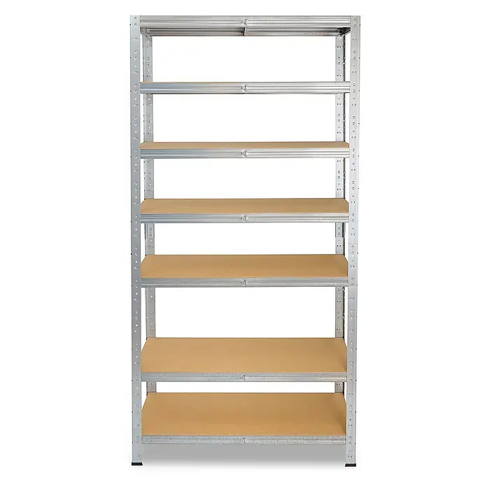 shelfplaza Schwerlastregal HOME - H x B x T: 200 x 75 x 40 cm, Traglast pro Boden: 175 kg, Stecken, verzinkt - Ein freistehendes, leeres Metallregal mit sechs Regalböden aus Holzwerkstoff. Ideal zur Lagerung in Garage oder Keller.