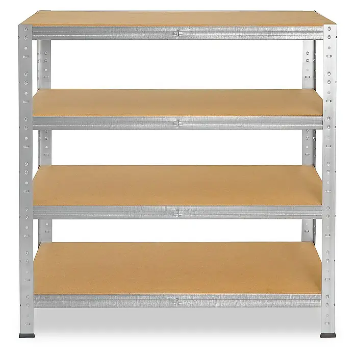 shelfplaza Schwerlastregal HOME - H x B x T: 115 x 80 x 40 cm, Traglast pro Boden: 175 kg, Stecken, verzinkt - Regal mit vier Regalböden. Das Regal ist aus Metall und Holz gefertigt und bietet viel Stauraum für verschiedene Gegenstände.