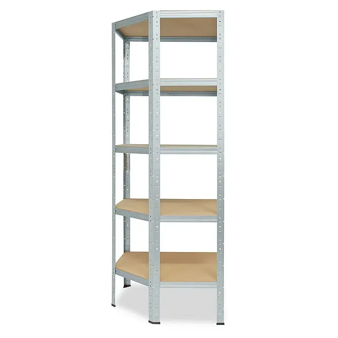 shelfplaza Schwerlastregal HOME - H x B x T: 200 x 60 x 30 cm, Traglast pro Boden: 175 kg, Stecken, verzinkt - Ein Regal mit fünf Ebenen aus Metall und Holz. Es eignet sich gut für die Lagerung von Gegenständen in Garage oder Keller.
