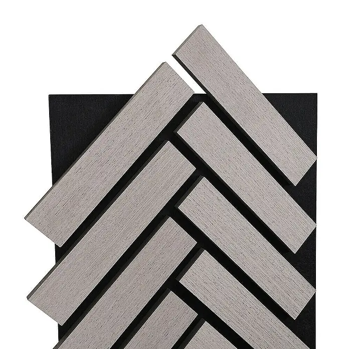 Home Deluxe Akustikpaneel VEGA Black Oak - 12er Set - Black Oak, L x B x S: 2,2 cm x 40,5 cm x 22 mm, 12 Stk., 3,93 m² - Akustikplatte mit Holzstreifen in Fischgrätmuster auf schwarzem Hintergrund, ideal für Schallabsorption und modernes Design.