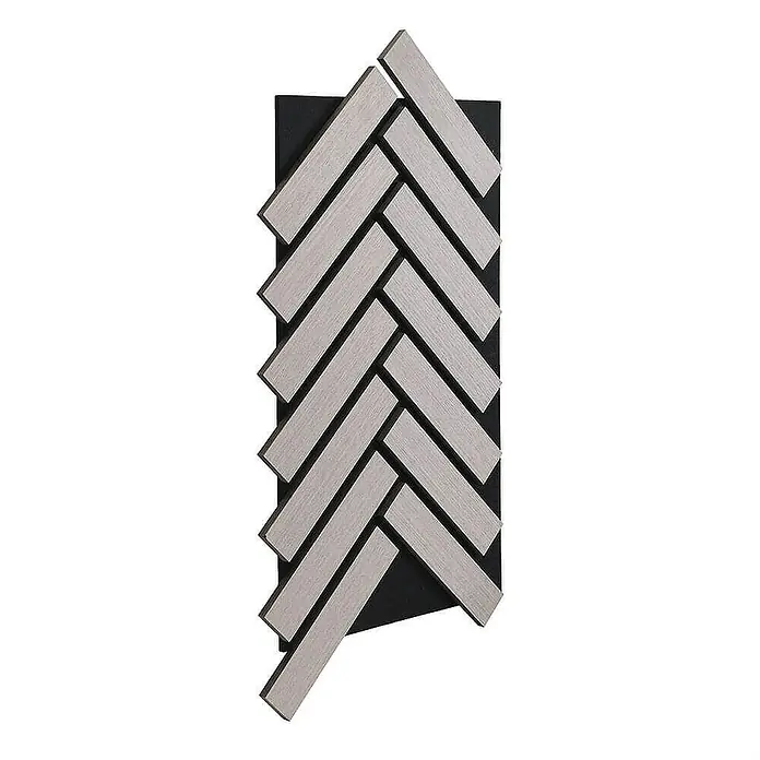Home Deluxe Akustikpaneel VEGA Grey Oak - 9er Set - Grey Oak, L x B x S: 2,2 cm x 40,5 cm x 22 mm, 9 Stk., 2,95 m² - Wanddekoration mit einem modernen Fischgrätenmuster aus Holzlatten auf schwarzem Hintergrund für stilvolle Akzente in Ihrem Zuhause.