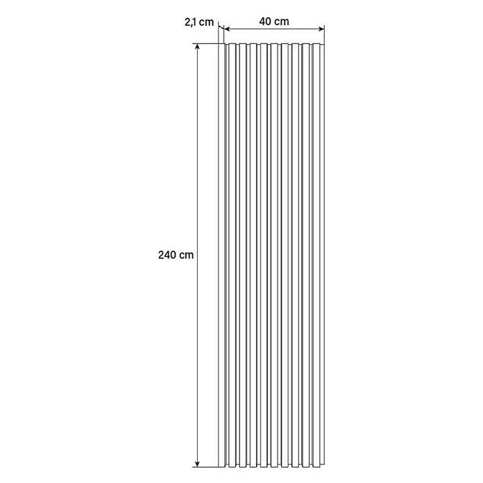 Home Deluxe Akustikpaneel SONIC Light Oak - H 240 x B 40 x T 2,1 cm - Light Oak, L x B x S: 240 cm x 2,1 cm x 21 mm, 1 Stk., 0,97 m² - Illustration einer geriffelten Wandplatte mit den Maßen 240 cm x 40 cm. Die Rillen sind 2,1 cm breit.