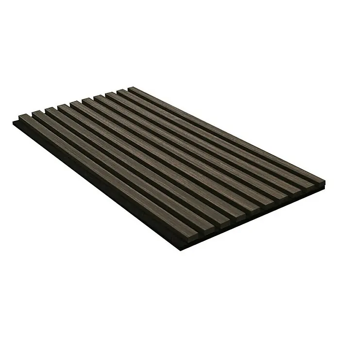 Home Deluxe Akustikpaneel SONIC Smoked Oak - H 80 x B 40 x T 2,2 cm - Smoked Oak, L x B x S: 2,2 cm x 40,5 cm x 22 mm, 1 Stk., 0,32 m² - Braunes Paneel mit Holzlatten auf einer schwarzen Basis, ideal für Wandverkleidung und Innendekoration.