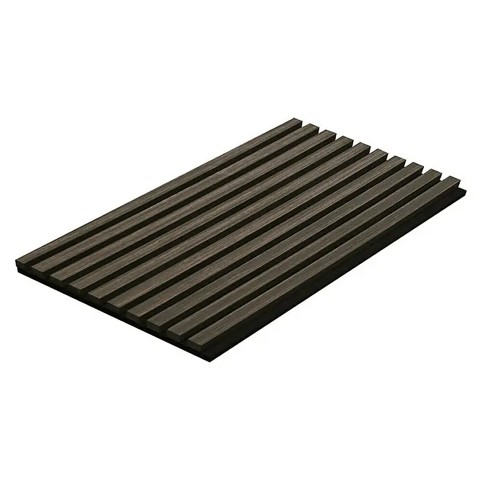 Home Deluxe Akustikpaneel SONIC Smoked Oak - H 80 x B 40 x T 2,2 cm - Smoked Oak, L x B x S: 2,2 cm x 40,5 cm x 22 mm, 1 Stk., 0,32 m² - Das Bild zeigt eine dunkle Holzpaneele mit Lamellen, die sich ideal für Wand- oder Deckengestaltung eignet und einen modernen Akzent setzt.
