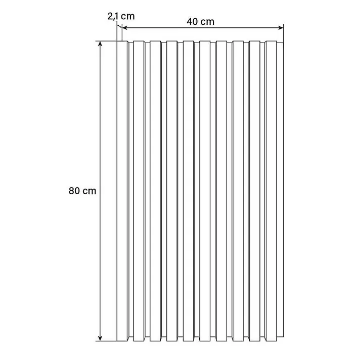 Home Deluxe Akustikpaneel SONIC - Light Oak 6er Set - Eiche Hell, L x B x S: 2,2 cm x 40,5 cm x 22 mm, 6 Stk., 1,94 m² - Abbildung eines Produkts mit den Maßen 80 cm Höhe und 40 cm Breite, wobei ein Abschnitt 2,1 cm misst.