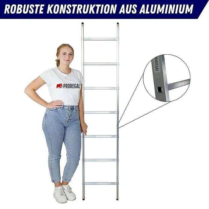 Proregal Anlegeleiter ATLAS - Anzahl Tritte: 7 Stk., Arbeitshöhe: 2.950 mm, Belastbarkeit: 150 kg, Aluminium - Robustes Aluminium-Leiter-Design.