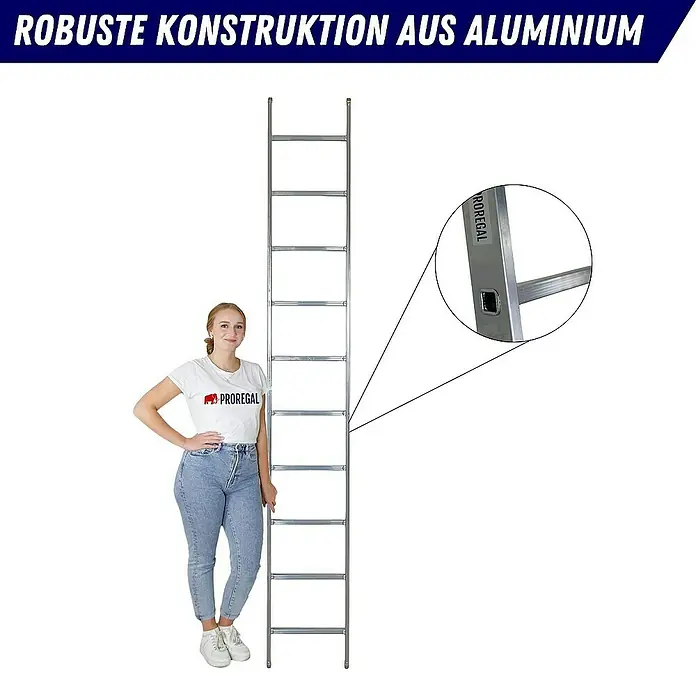 Proregal Anlegeleiter ATLAS - Anzahl Tritte: 10 Stk., Arbeitshöhe: 3.730 mm, Belastbarkeit: 150 kg, Aluminium - Aluminiumleiter: Robuste Konstruktion für vielfältige Anwendungen im Haushalt und Gewerbe. Sicheres und stabiles Design.