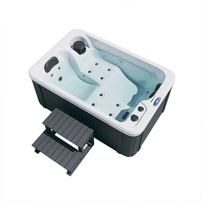 Home Deluxe Außen-Whirlpool HORIZON inkl. Treppe und Thermoabdeckung - Weiß, Max. Personenzahl: 2 Stk. - Hier ist ein rechteckiger Whirlpool mit zwei Stufen, ideal zum Entspannen und Genießen.