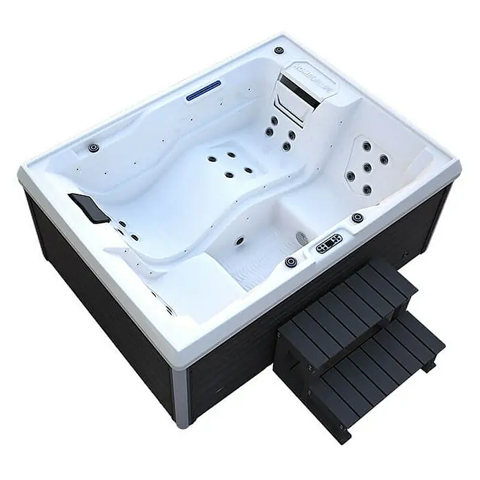 Home Deluxe Außen-Whirlpool STREAM inkl. Treppe und Thermoabdeckung - Anthrazit, Max. Personenzahl: 3 Stk. - Ein hochwertiger Whirlpool mit integrierter Treppe für einfachen Zugang. Ideal für Entspannung und Wellness im eigenen Zuhause.