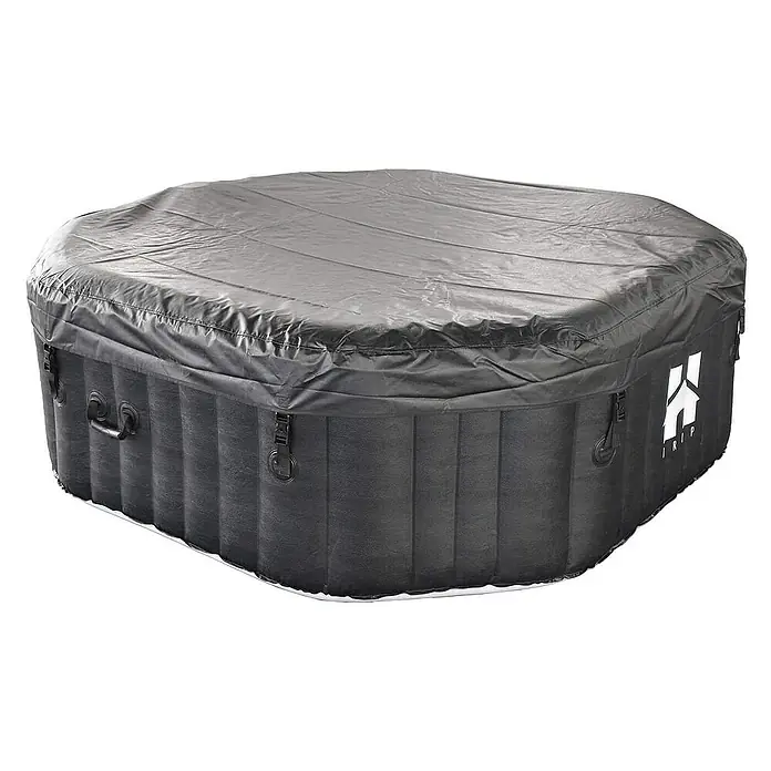 Home Deluxe Außen-Whirlpool DROP inkl. Abdeckung - 185 x 185 x 65 cm, Schwarz, Max. Personenzahl: 6 Stk. - Abgedeckter, aufblasbarer Whirlpool in Schwarz. Praktisch für den Garten oder die Terrasse.