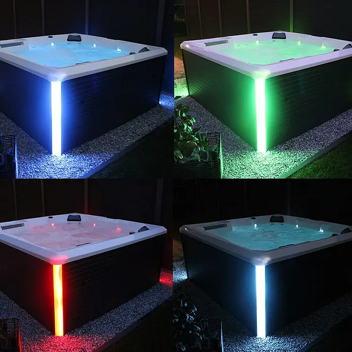 Home Deluxe Außen-Whirlpool STREAM BIG PURE - Anthrazit, Max. Personenzahl: 5 Stk. - Ein luxuriöser Whirlpool mit LED-Beleuchtung in verschiedenen Farben für entspannende Stunden im eigenen Garten.