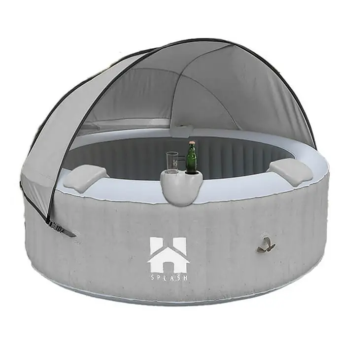 Home Deluxe Außen-Whirlpool SPLASH inkl. Kissen, Getränkehalter und Sonnendach - 208 x 208 x 65 cm, Beton, Max. Personenzahl: 6 Stk. - Aufblasbarer Whirlpool mit Überdachung und Getränkehaltern für entspannte Stunden im Garten.