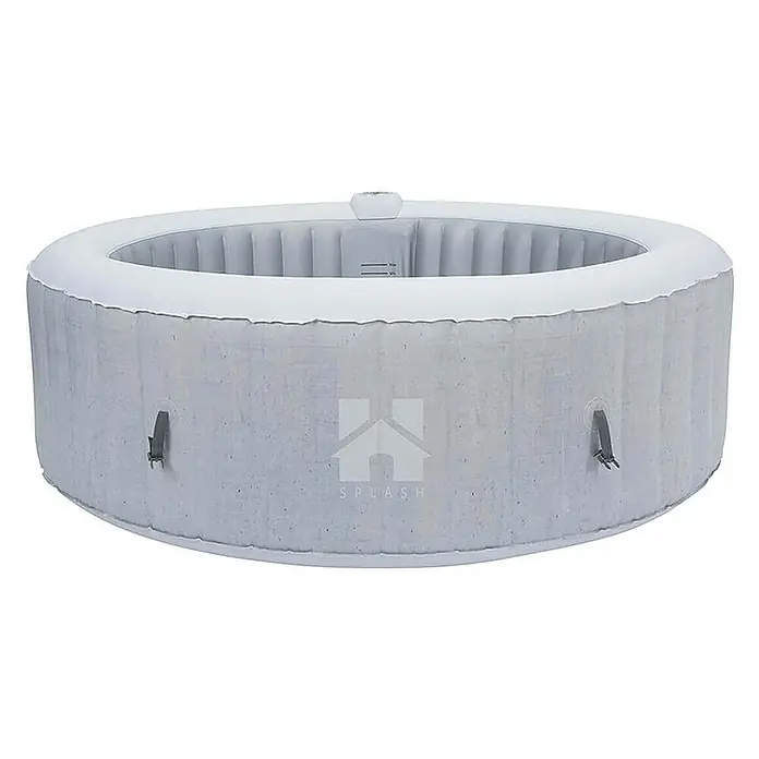 Home Deluxe Außen-Whirlpool SPLASH inkl. Abdeckung - 208 x 208 x 65 cm, Beton, Max. Personenzahl: 6 Stk. - Dieses Bild zeigt einen runden, aufblasbaren Whirlpool in Grau und Weiß, der eine entspannende und komfortable Möglichkeit für zu Hause bietet.