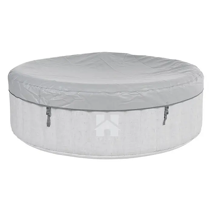 Home Deluxe Außen-Whirlpool SPLASH inkl. Kissen, Getränkehalter und Sonnendach - 208 x 208 x 65 cm, Beton, Max. Personenzahl: 6 Stk. - Abdeckung für einen runden, aufblasbaren Whirlpool. Die Abdeckung ist hellgrau und hat an der Seite Schnallen zur Befestigung.