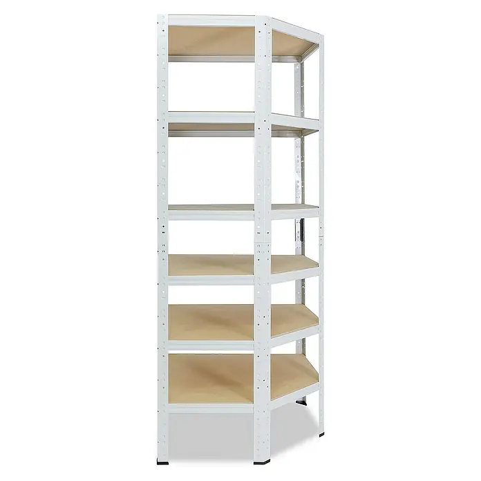 shelfplaza Schwerlastregal HOME - H x B x T: 200 x 80 x 50 cm, Traglast pro Boden: 175 kg, Stecken, weiß - Ein freistehendes weißes Metallregal mit fünf Holzböden, ideal für die Aufbewahrung in Garage, Lagerraum oder Werkstatt.