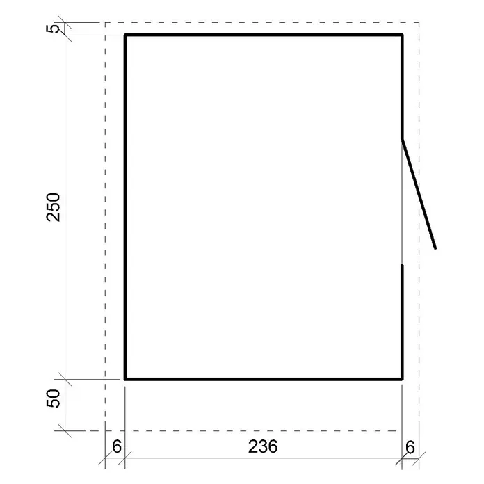 Timbela Marktstand M950 - Außenbreite inkl. Dachüberstand: 248 cm, Außentiefe inkl. Dachüberstand: 305 cm, Natur - Grundriss einer Gebäude- oder Raumstruktur mit Maßangaben, ideal für Architekten, Bauherren und Innenarchitekten.