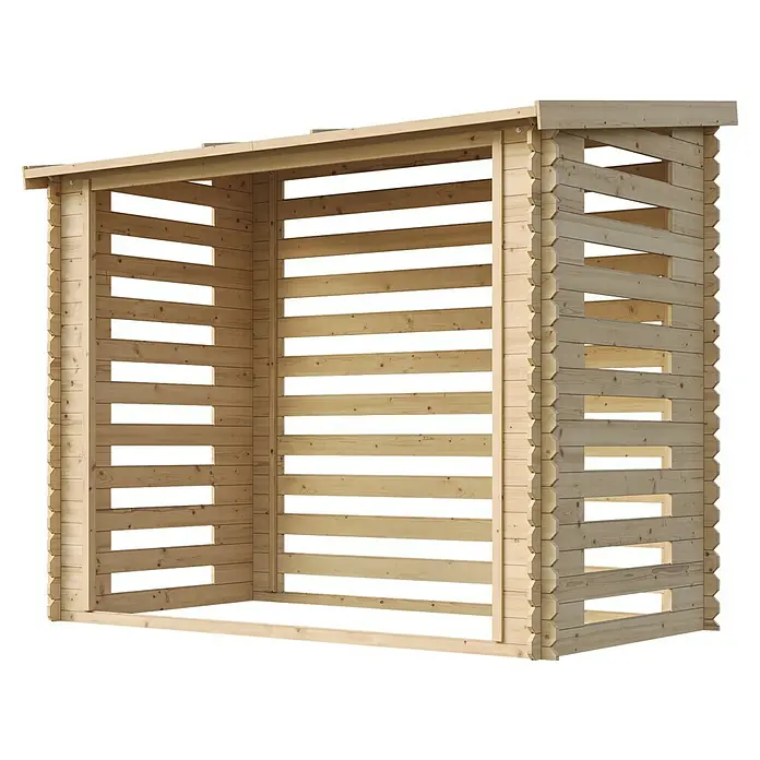 Timbela Kaminholzregal M202 - 130 x 130 x 199 cm, Holz, Natur - Ein rustikales Holzlege für den Garten. Das Gartenholzlege bietet viel Stauraum für Ihr Brennholz und ist aus hochwertigem Holz gefertigt.