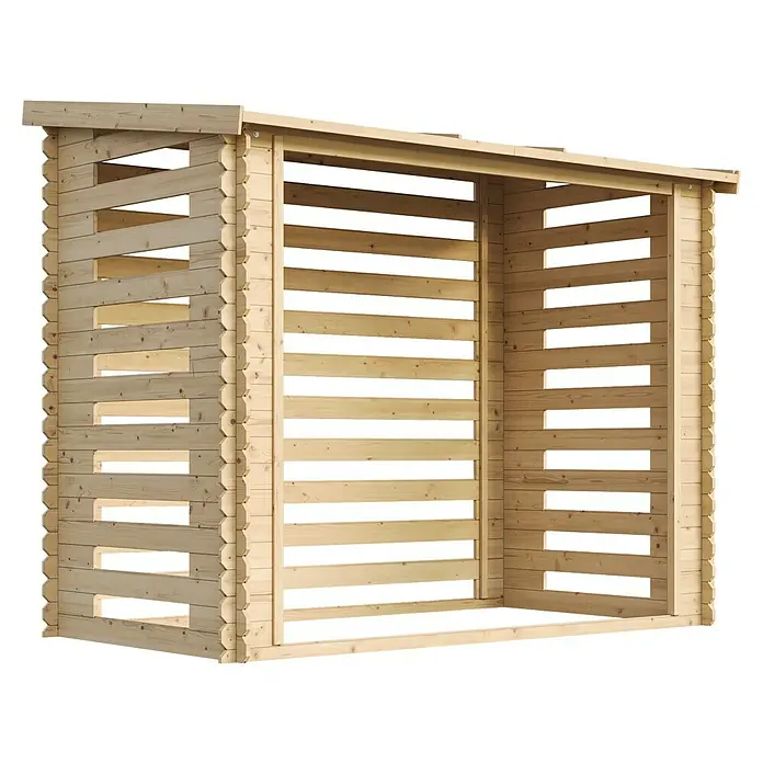 Timbela Kaminholzregal M202 - 130 x 130 x 199 cm, Holz, Natur - Holzschuppen aus Holz mit offenen Seiten für die Lagerung von Brennholz im Freien. Praktische und stabile Konstruktion.