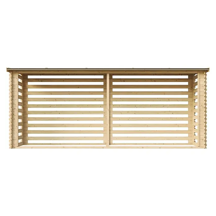 Timbela Kaminholzregal M203 - 100 x 100 x 199 cm, Holz, Natur - Holzunterstand mit Regalfächern aus hellem Holz, ideal für Garten oder Hof, bietet praktischen Stauraum für Holz.