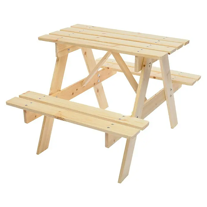 Timbela Kinder-Picknicktisch - 81 x 60 x 50 cm, Holz, Ohne Staufach - Hölzerner Kindertisch mit Bänken, ideal für den Garten oder das Kinderzimmer. Perfekt zum Spielen, Basteln und für Picknicks im Freien.