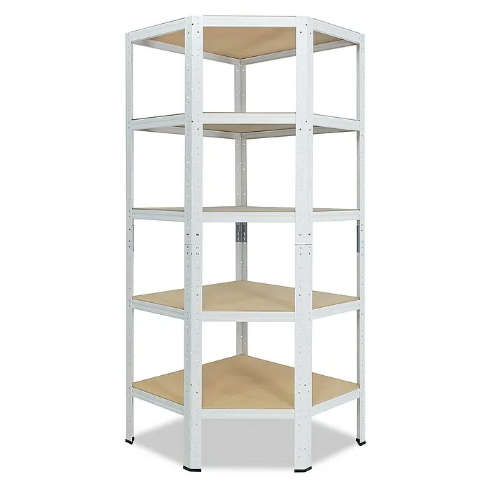 shelfplaza Schwerlastregal HOME - H x B x T: 180 x 90 x 60 cm, Traglast pro Boden: 175 kg, Stecken, weiß - Eckregal mit fünf Regalböden, ideal für die Raumnutzung. Das Regal ist weiß und bietet viel Stauraum.