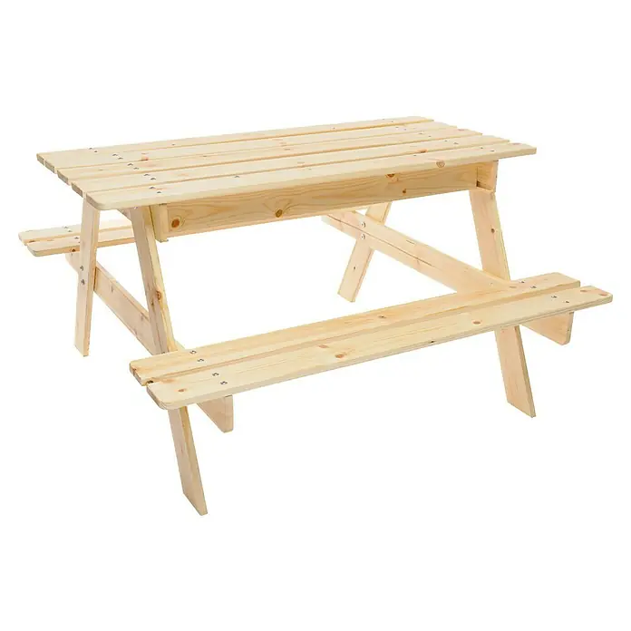 Timbela Kinder-Sitzgruppen-Set - 90 x 90 x 50 cm, Holz, Mit Staufach - Holzfarbener Kindertisch mit Bänken, ideal für Garten oder Terrasse. Perfekt zum Spielen, Essen und Basteln im Freien für Kinder.