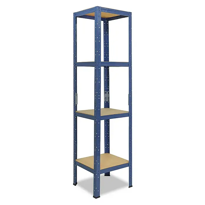 shelfplaza Schwerlastregal HOME - H x B x T: 155 x 40 x 40 cm, Traglast pro Boden: 175 kg, Stecken, blau - Blaues Metallregal mit drei Holzböden für Lagerung & Organisation, ideal für Keller, Garage oder Abstellraum. Robustes Design für vielseitige Nutzung.