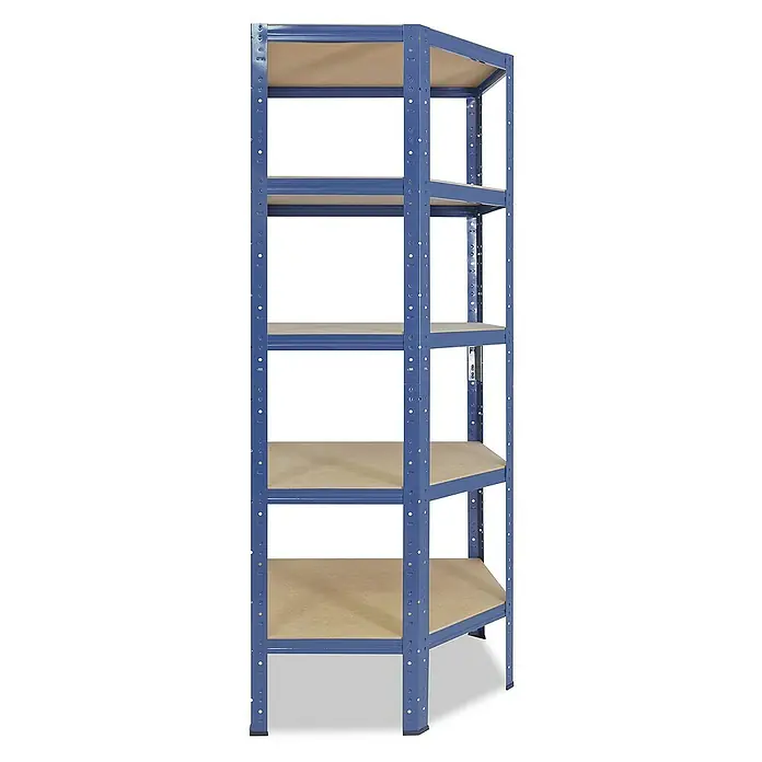 shelfplaza Schwerlastregal HOME - H x B x T: 180 x 70 x 45 cm, Traglast pro Boden: 175 kg, Stecken, blau - Metallregal mit fünf Ablagen aus Holz, ideal für Lagerung und Organisation. Das Regal ist blau und bietet viel Stauraum.