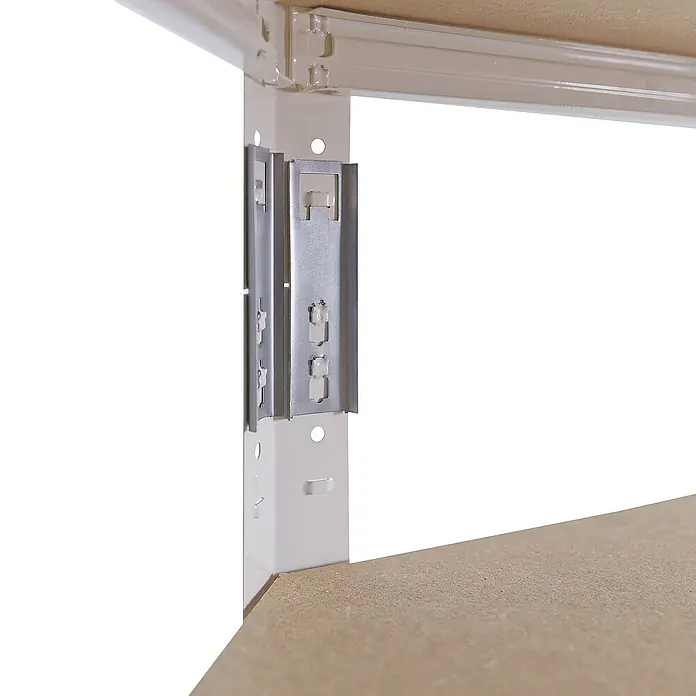shelfplaza Schwerlastregal HOME - H x B x T: 230 x 70 x 45 cm, Traglast pro Boden: 175 kg, Stecken, weiß - Detailansicht eines Metallregals mit verstellbaren Fachböden, ideal für Lagerung und Organisation.