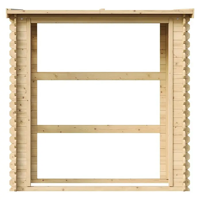 Timbela Kaminholzregal M201 - 70 x 70 x 200 cm, Holz, Natur - Dreifach verglastes Holzfenster mit Rahmen, ideal für Gartenhäuser oder als rustikale Fensterlösung mit exzellenter Lichtdurchlässigkeit.