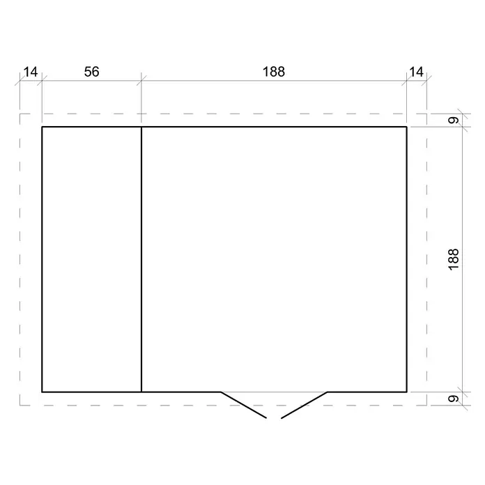 Timbela Gerätehaus M386+M386G - Außenmaß inkl. Dachüberstand (B x T): 272 x 206 cm, Holz, Natur, Mit Fußboden - Detaillierte technische Zeichnung des Produktes, mit präzisen Maßen und Abmessungen für eine genaue Darstellung der Produktspezifikationen.
