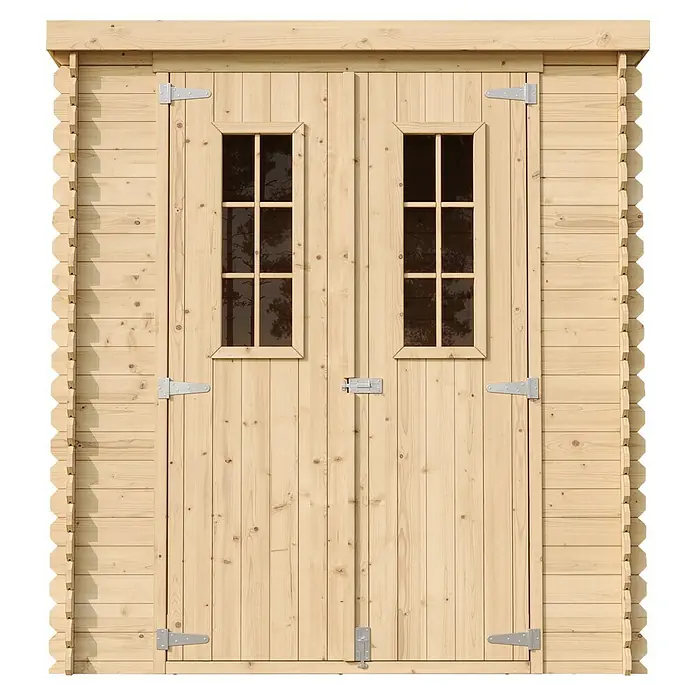 Timbela Gerätehaus M309C+M309G - Außenmaß inkl. Dachüberstand (B x T): 204 x 204 cm, Holz, Natur, Mit Fußboden - Ein einladendes Gartenschuppen-Design mit Doppeltüren und Fenstern, das Funktionalität und Ästhetik vereint.