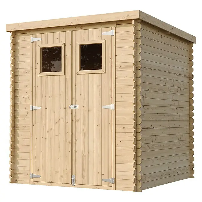 Timbela Gerätehaus M309+M309G - Außenmaß inkl. Dachüberstand (B x T): 204 x 204 cm, Holz, Natur, Mit Fußboden - Gartenschuppen aus Holz mit Doppeltür und Fenstern für die Aufbewahrung von Gartengeräten und Werkzeugen.