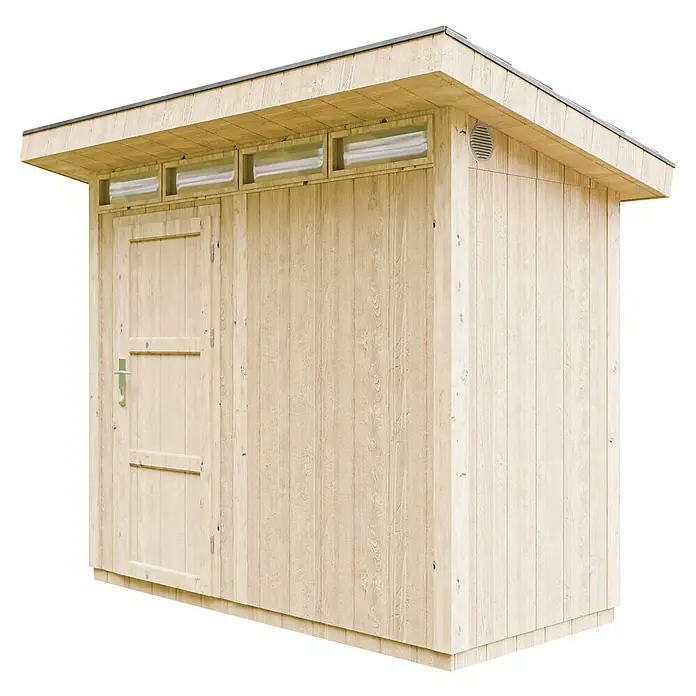 Timbela Gerätehaus M901 - Außenmaß inkl. Dachüberstand (B x T): 294 x 161 cm, Holz, Natur, Einzeltür - Holzschuppen mit Pultdach, ausgestattet mit einer Tür und Fenstern für natürliche Beleuchtung. Ideal für die Gartenaufbewahrung.